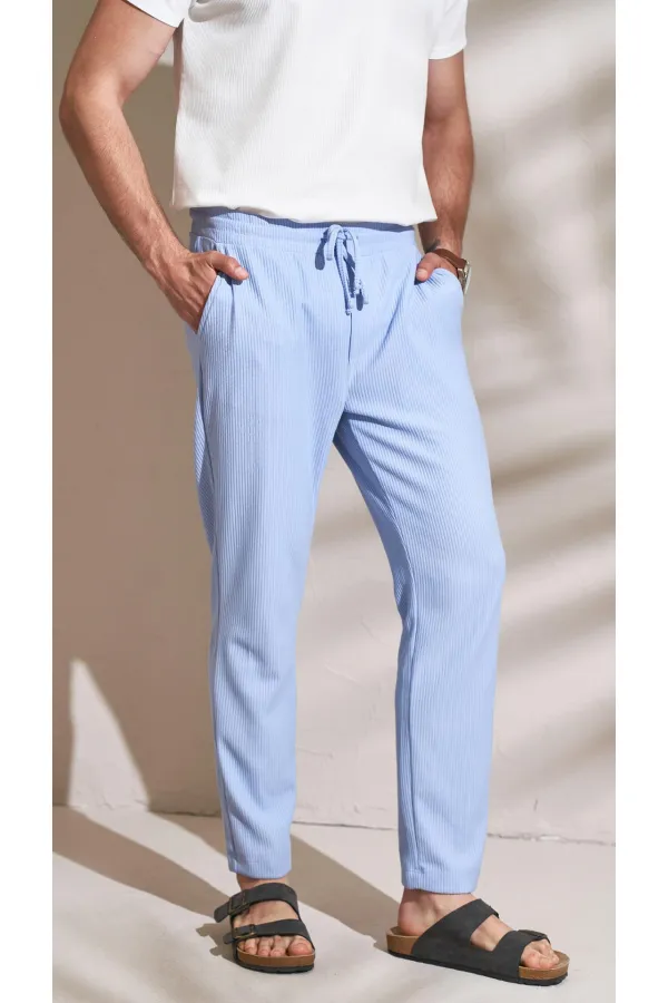 Erkek Mavi Ottoman Kumaş Pantolon