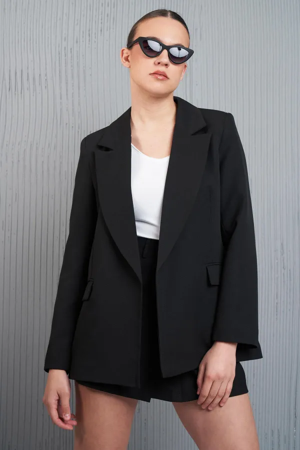 Women's Black Sleeveless Blazer Polyviscose Jacket