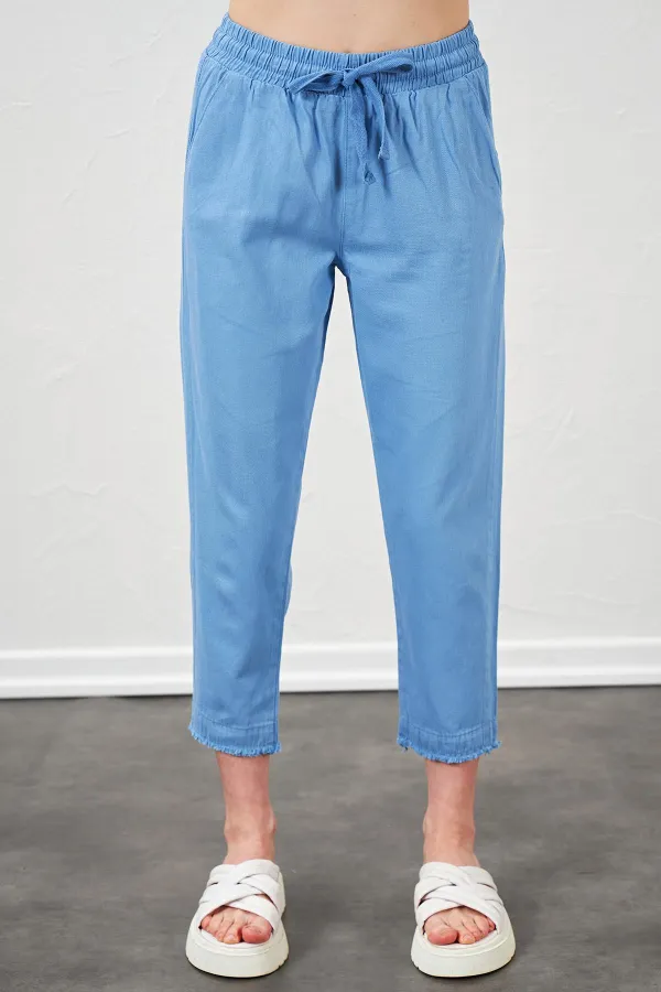 Kadın Mavi (6813) Paça Pis Dikişli Gabardin Pantolon