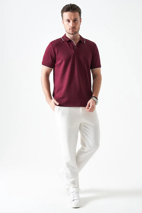 T-shirt homme en piqué modal couleur prune avec col à boutons-pression