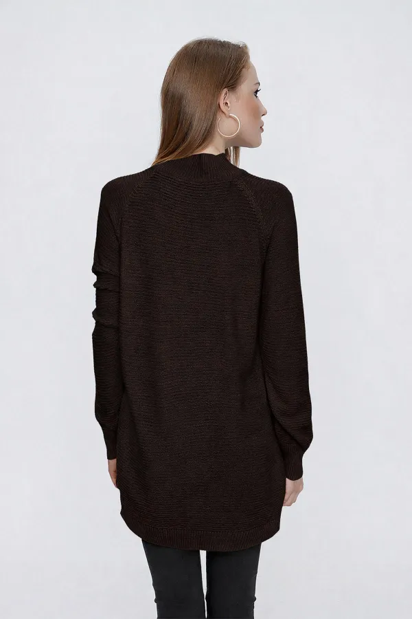 Kadın Kahve Önü Pencereli Triko Kazak