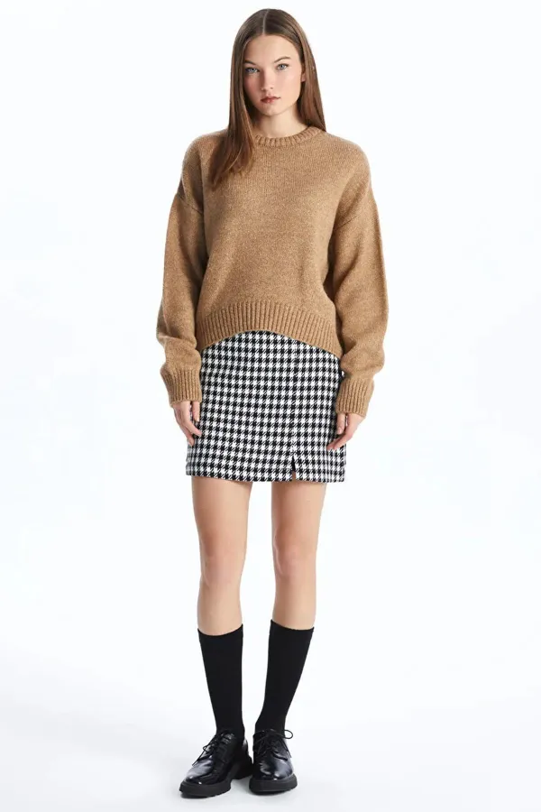 Kadın Vizon Bisiklet Yaka Kalın Manşetli Basic Kısa Şardonlu Triko Kazak