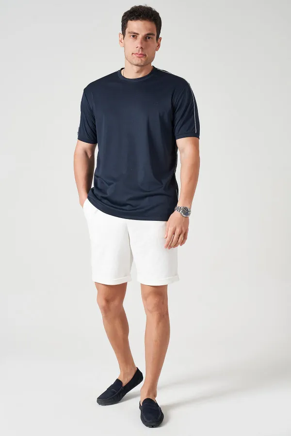 Erkek Lacivert Bisiklet Yaka Omuz ve Yanları Biyeli Kagi Tişört