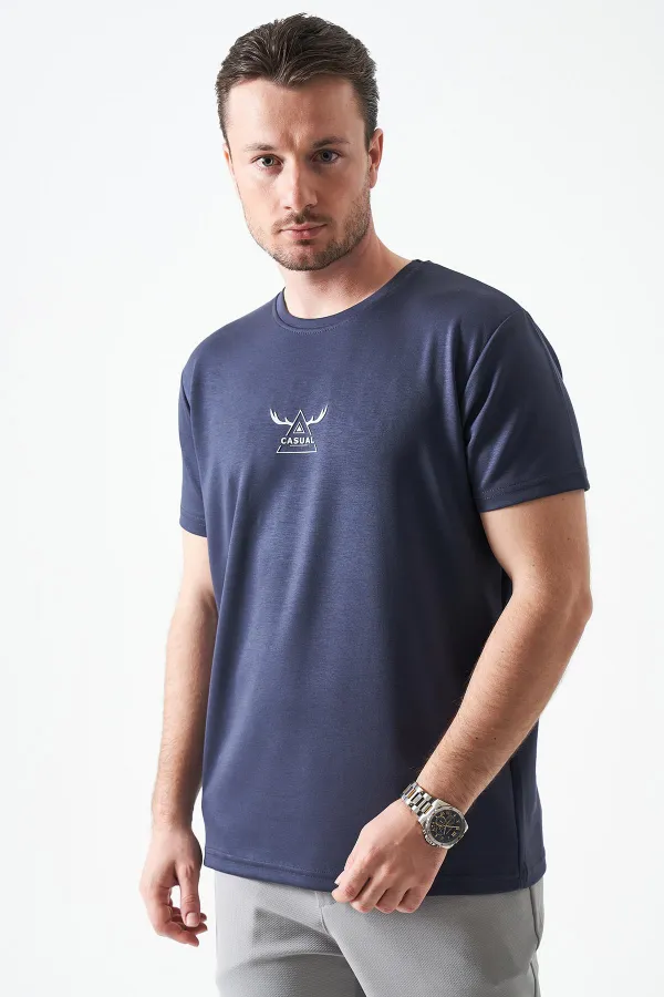 Erkek Antrasit Bisiklet Yaka CASUAL  Baskılı Modal Tişört