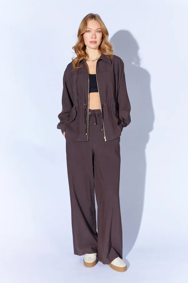 Women's Coffee 155 Zip-Up Jacket and Loose-Fit Trousers Set