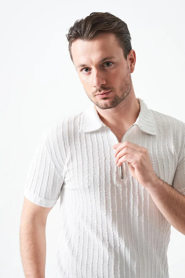 T-shirt homme Off-White à col montant et fermeture éclair, en jacquard épais