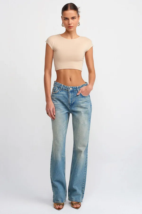 T-shirt court côtelé en lycra pour femme Stone (25608)