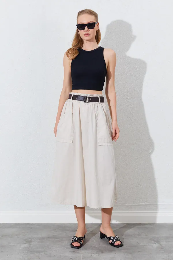 Kadın Taş Palaska Kemerli Önü Cepli Gabardin Etek