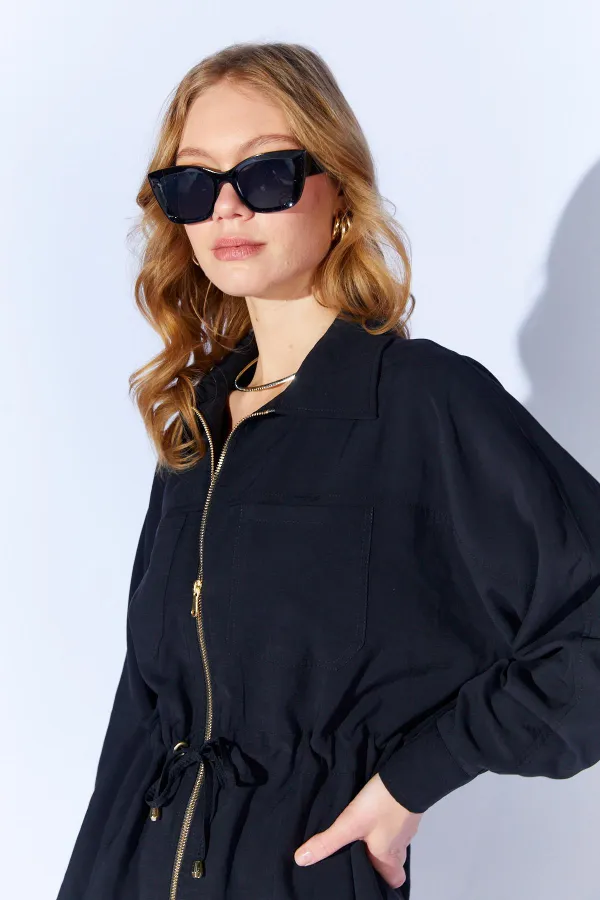 Women's Black 155 Zip-Up Jacket and Loose-Fit Trousers Set