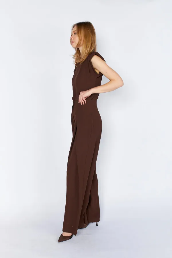 Kadın Kahverengi 20236 Ön Içe Girmeli Pileli Bol Paça Pantolon