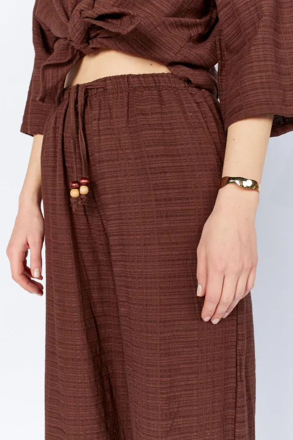 Women's Coffee-colored, Lined Trousers with Belt