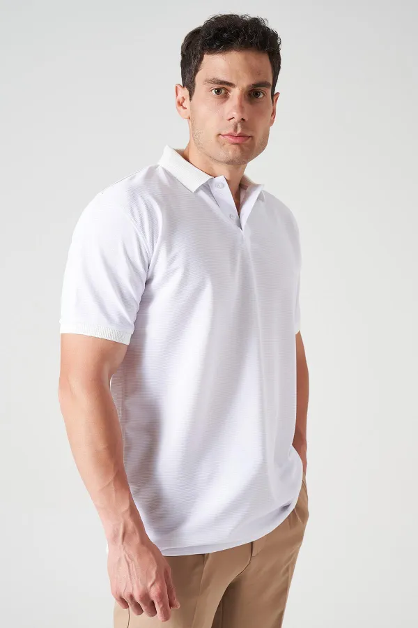 Erkek Beyaz Ayaklı Yaka Ottoman Basic Tişört