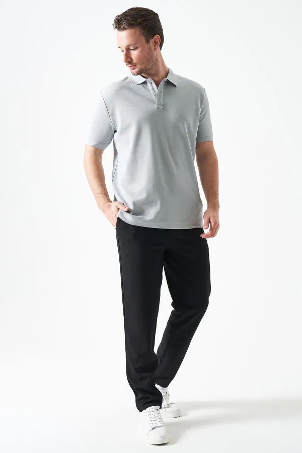 Erkek Siyah Beli Yarım Lastikli Pike Basic Pantolon