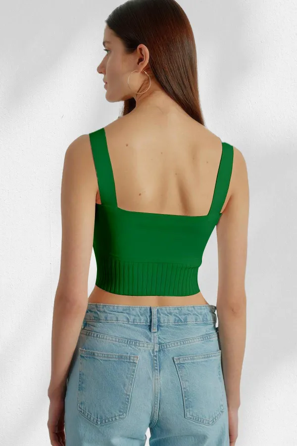 Kadın Yeşil Askılı Crop Atlet