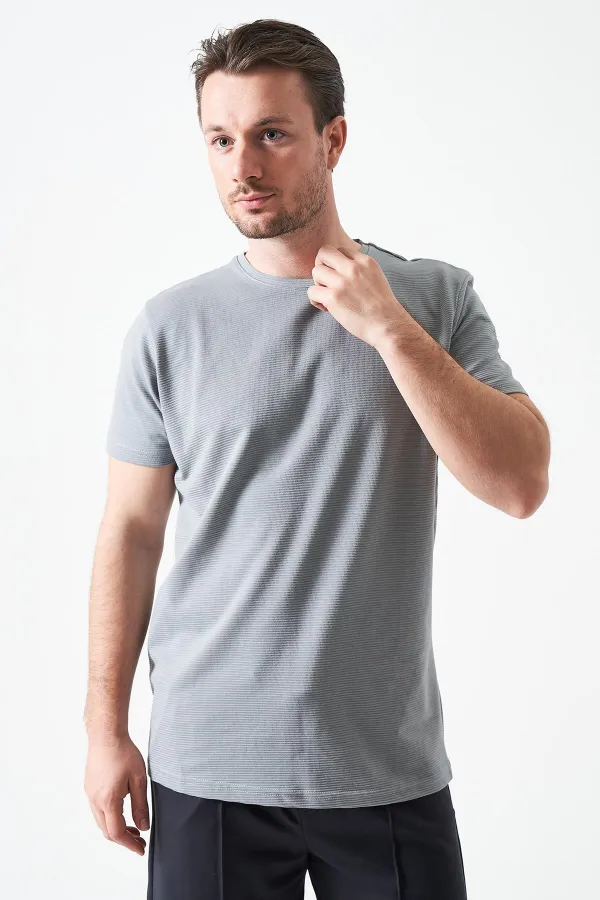 T-shirt basique ottoman gris peint à col rond pour homme