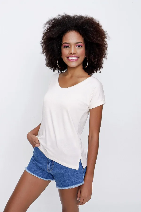 Kadın Taş V Yaka Geniş Salaş Tişört