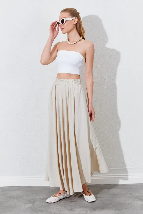 Kadın Taş Beli Lastikli Kloş Uzun Etek