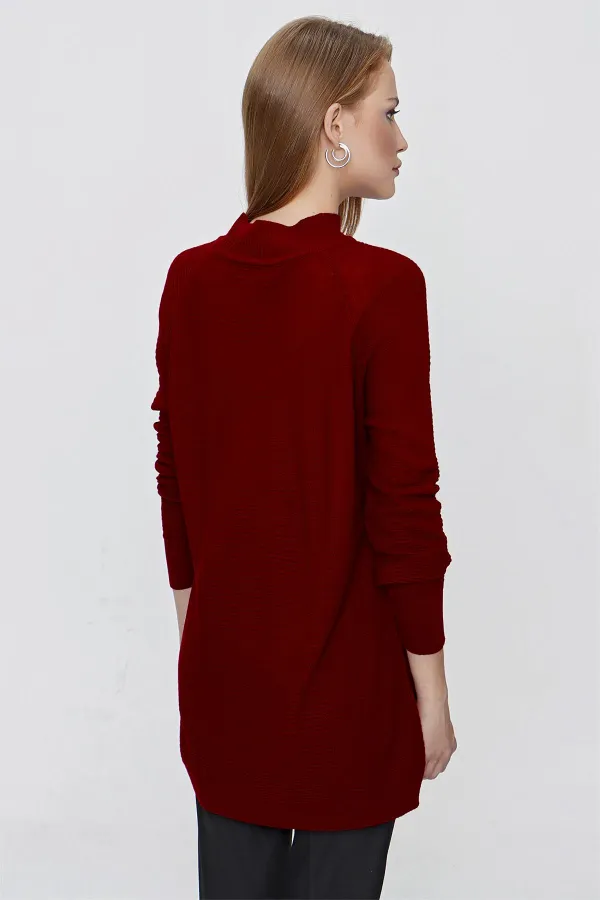 Kadın Bordo Önü Pencereli Triko Kazak