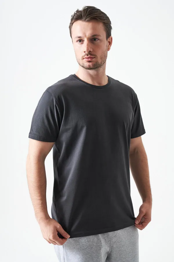 Erkek Antrasit Bisiklet Yaka Basic Tişört