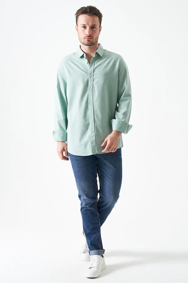Erkek Elma Uzun Kol Basic Pamuk Flam Regular Gömlek