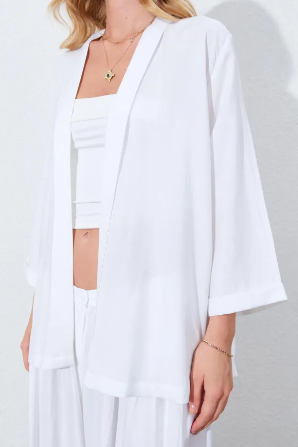 Kadın Ekru Önü Açık Salaş Basic Ceket