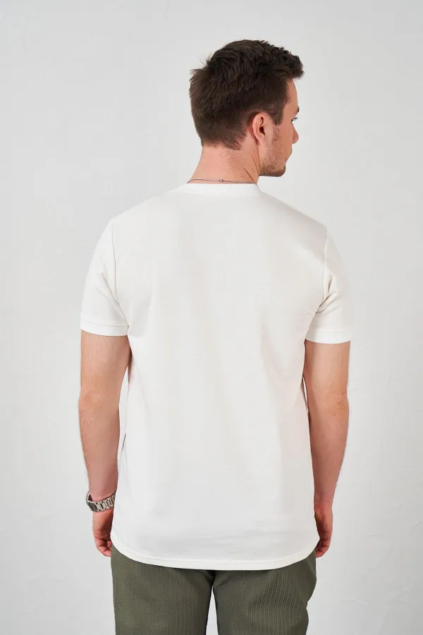 Erkek Ekru Kolu Ribanalı İki İp Rahat Kalıp Tişört