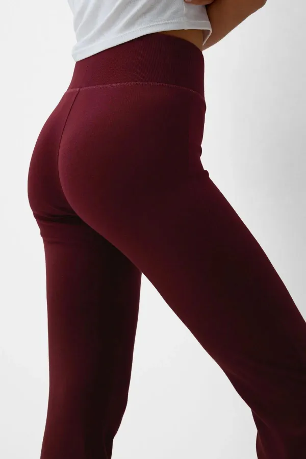 Women's Burgundy High Waist Spondex Fabric Flare Fleece Leggings