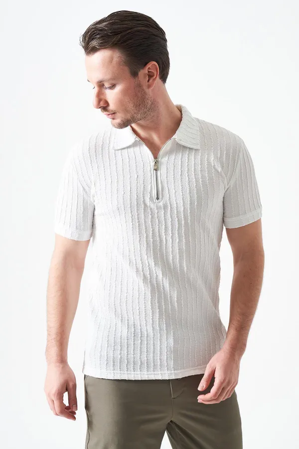 T-shirt homme Off-White à col montant et fermeture éclair, en jacquard épais