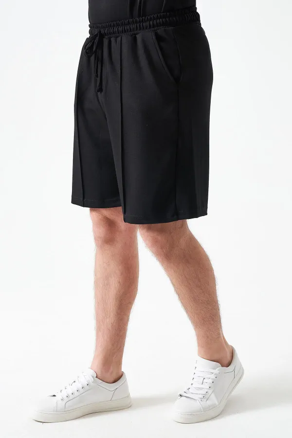 Erkek Siyah Önü Çima Dikişli Modal Şort