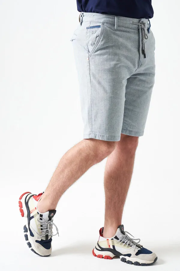 Men's Blue Five-Pocket Capri Pants with Drawstring and Back Snap Closure