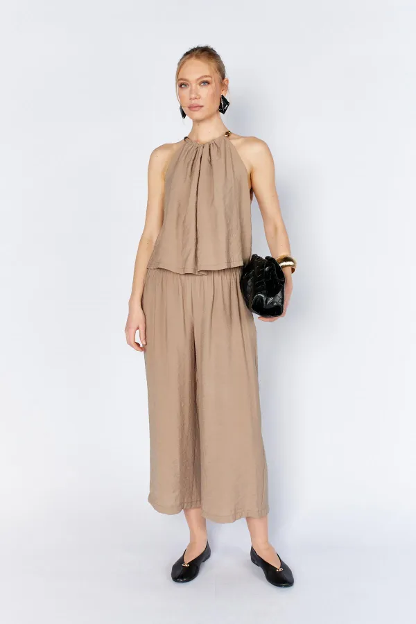 Women's Mink 171 Modal Suit with Wide-Leg Trousers and Collar Bead Accessory