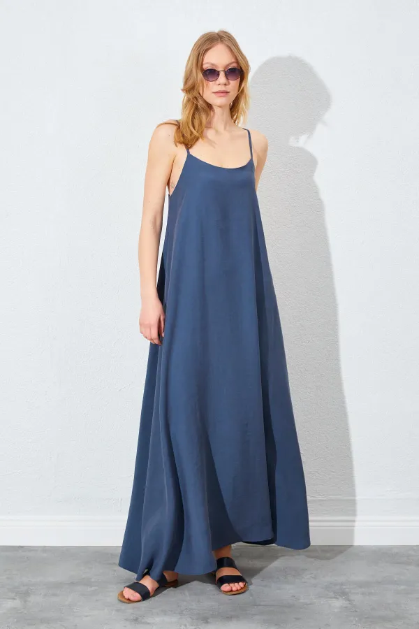 Kadın Antrasit U Yaka Salaş Modal Elbise