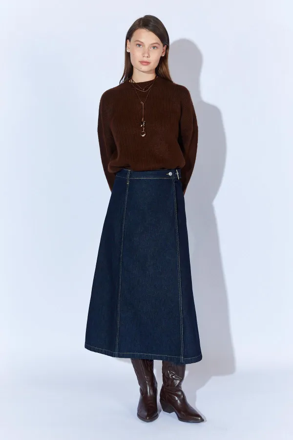 Women's Rinse Wash Side Buckle Wrap Jean Skirt Women's Rinse Wash Side Buckle Wrap Jean Skirt