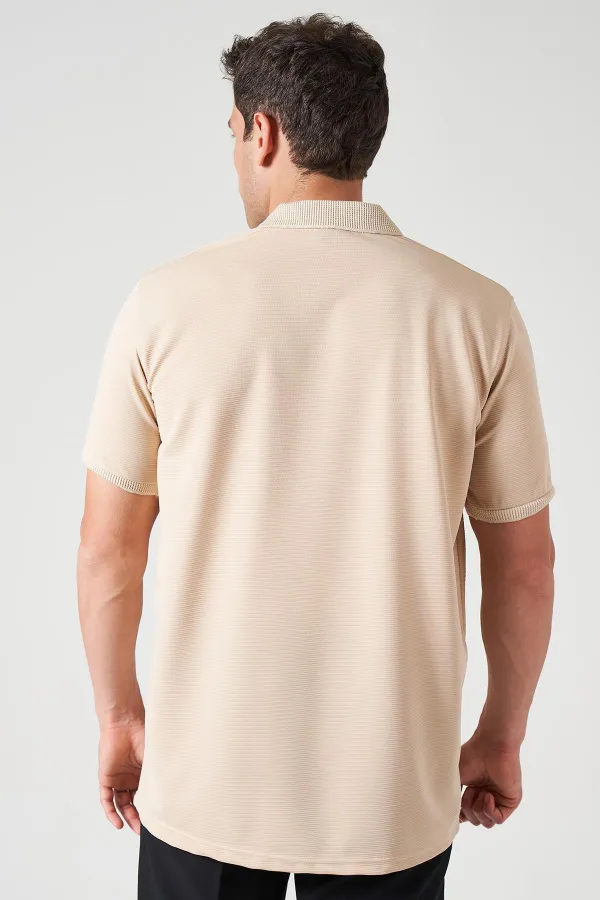 Erkek Bej Ayaklı Yaka Ottoman Basic Tişört