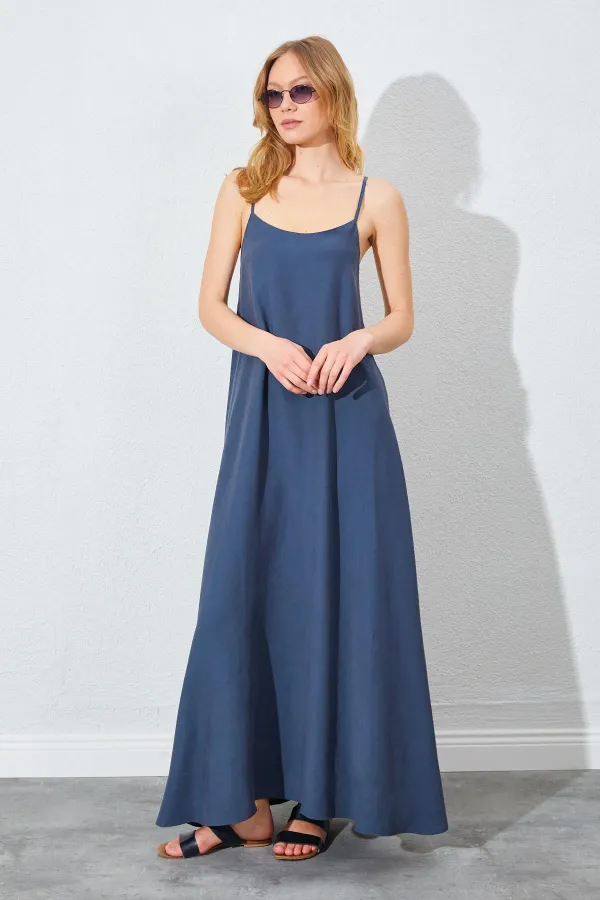 Kadın Antrasit U Yaka Salaş Modal Elbise