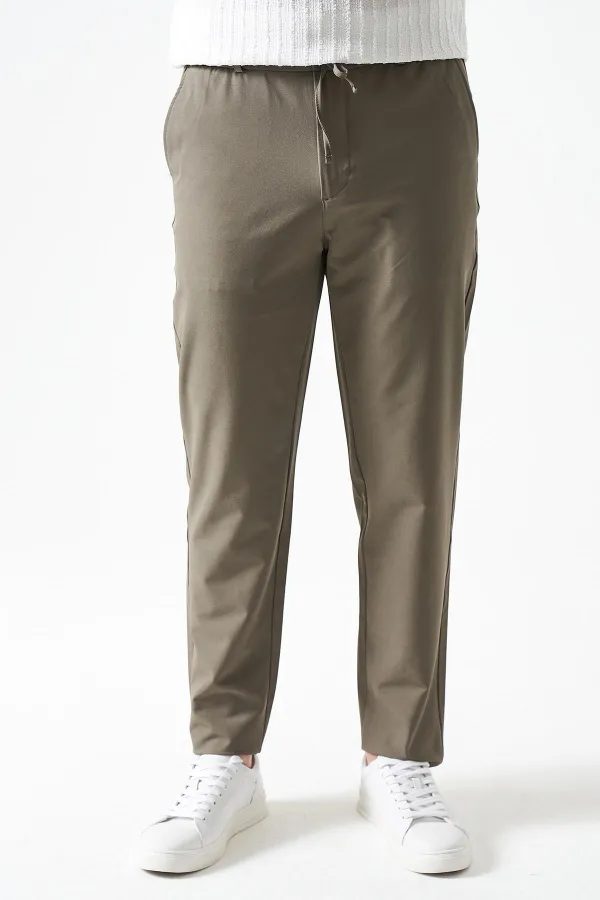 Erkek 2916-Haki Beli Yarım Lastikli ve Fermuarlı Yerli Teknik SRN42 Kumaş Pantolon