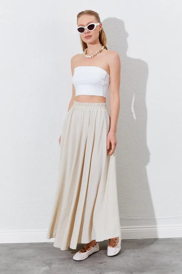 Kadın Taş Beli Lastikli Kloş Uzun Etek
