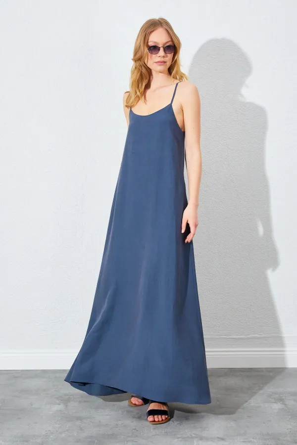 Kadın Antrasit U Yaka Salaş Modal Elbise