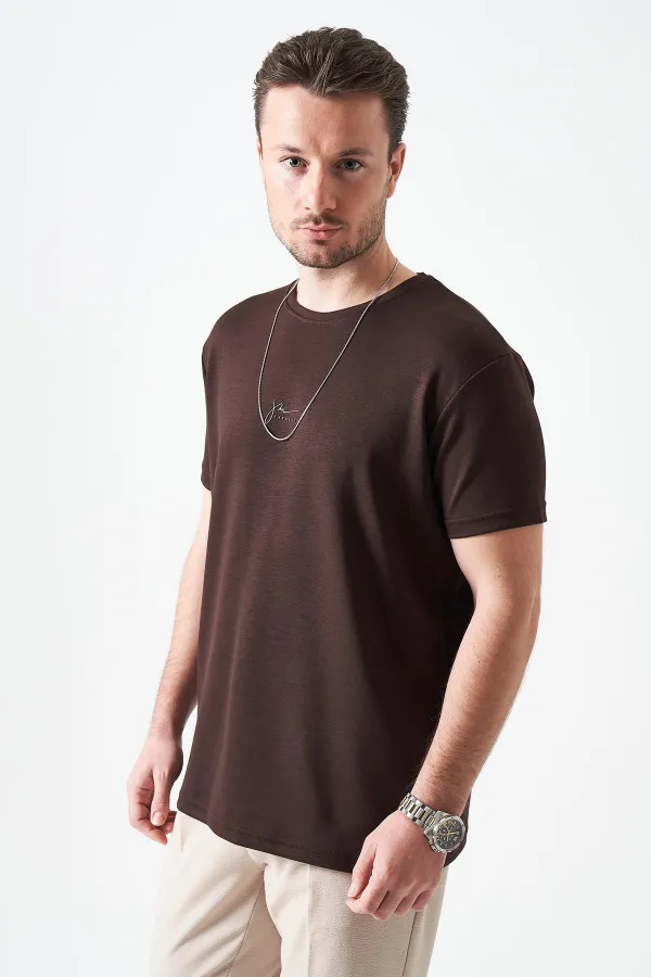 T-shirt imprimé modal Overdose à col rond marron café pour homme