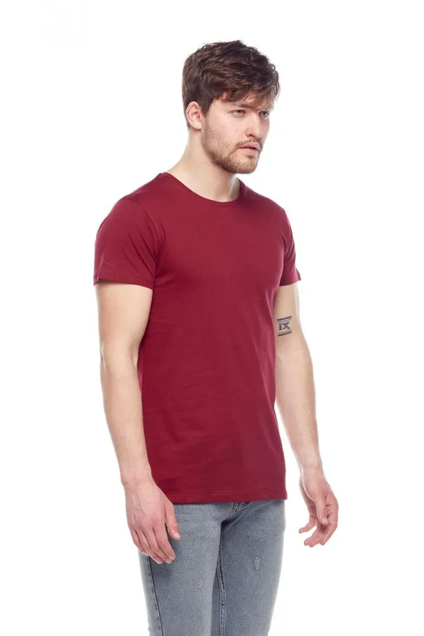 Erkek Bordo Bisiklet Yaka Basic Tişört