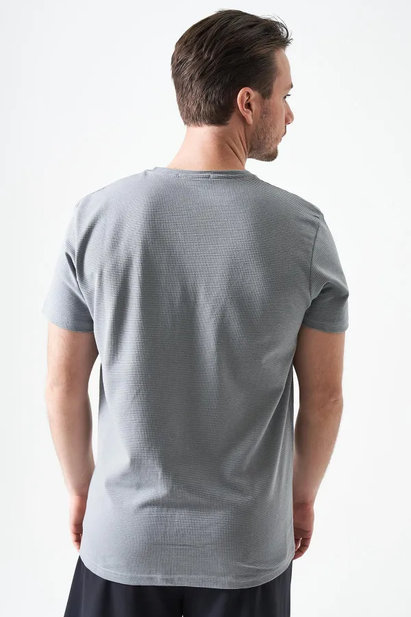 T-shirt basique ottoman gris peint à col rond pour homme