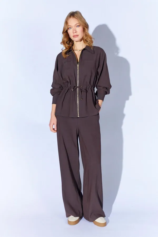 Women's Coffee 155 Zip-Up Jacket and Loose-Fit Trousers Set