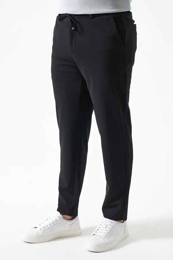 Erkek Siyah Beli Yarım Lastikli Pike Basic Pantolon