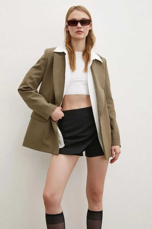 Women's Mink Sleeve Fold-Up Blazer Polyviscose Jacket