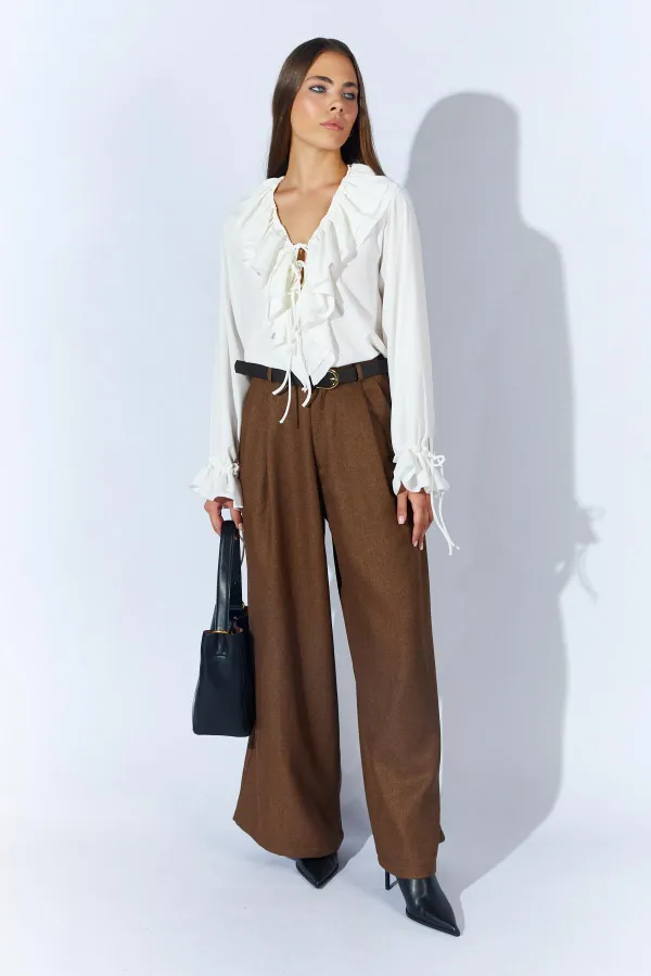 Kadın Kahve Beli Kalın Kemer Palazzo Pantolon