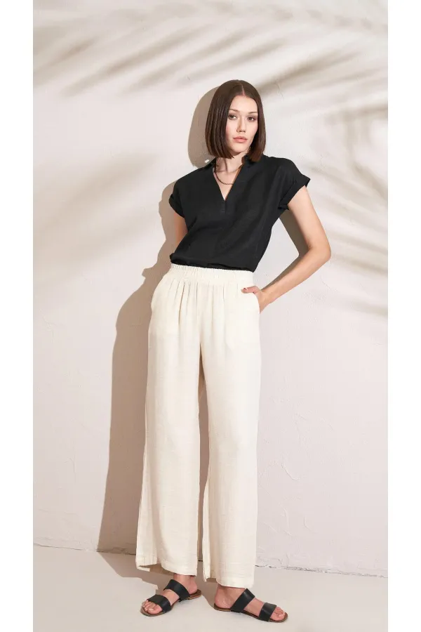 Kadın Siyah Gömlek Yaka Düşük Kol Bluz