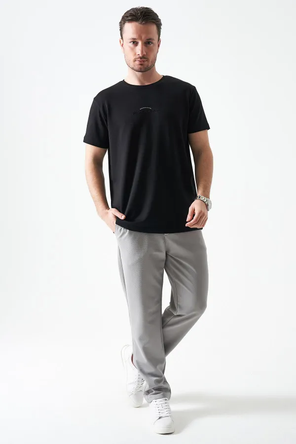 Erkek Gri Beli Yarım Lastikli Mendi Örme Jakar Pantolon