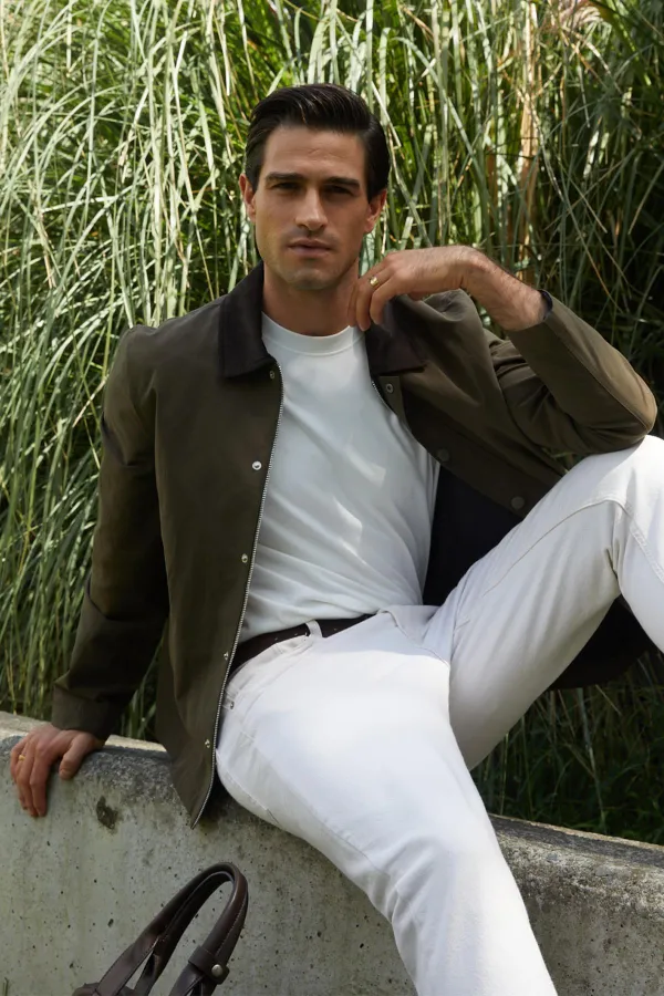 Veste classique kaki à col en velours pour homme