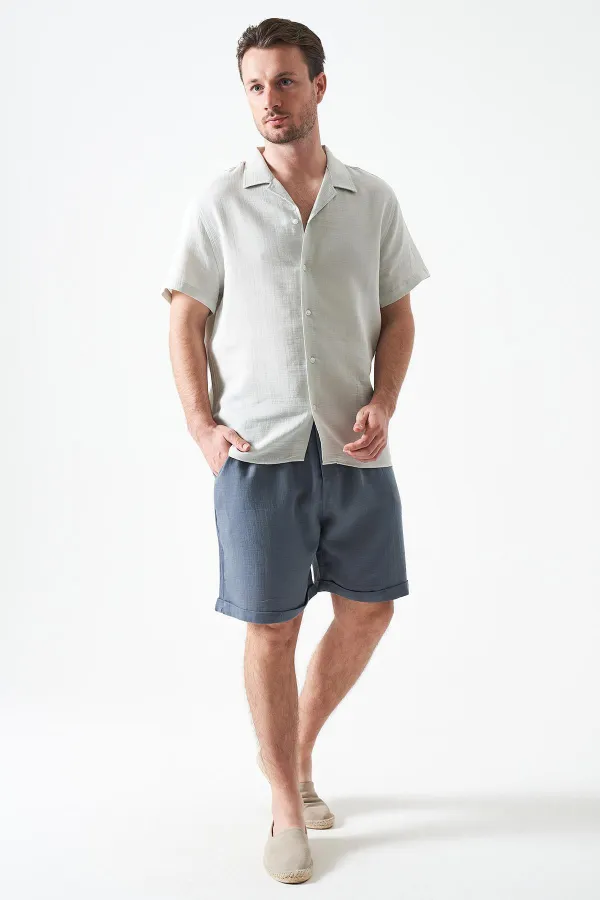 Erkek Antrasit Baggy Double Paça Müslin Şort