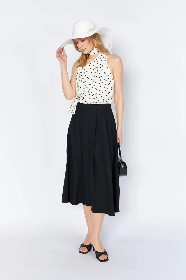 Kadın Siyah 3496 Pileli Midi Boy Etek